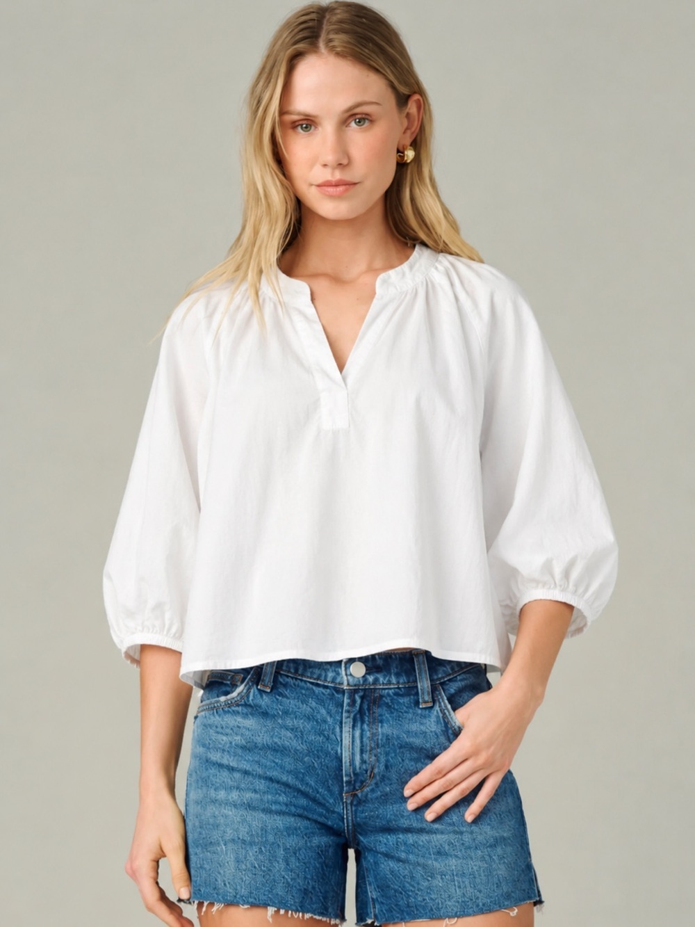 Joe's Jeans White Split-Neck Peasant Blouse